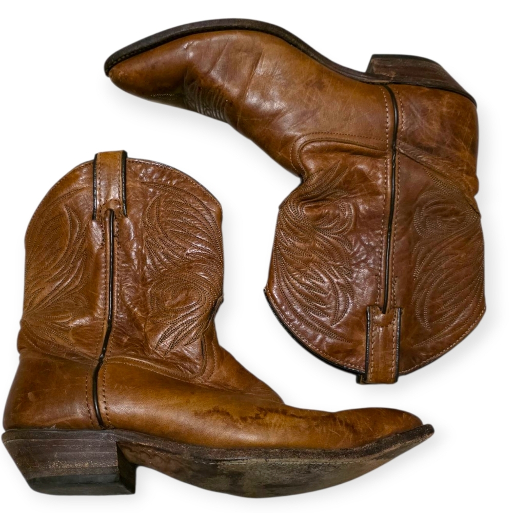 Code West Vintage Leather Western Pointed Toe Boots In Brown